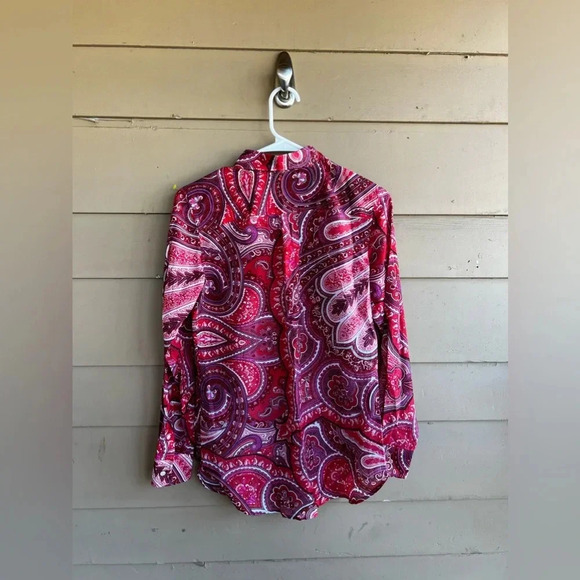 Lauren Ralph Lauren Button Down Shirt - Size XS - Paisley Silk Boho Preppy - Picture 7 of 7
